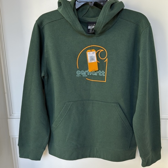 CARHARTT KIDS YOUTH LONG SLEEVE GRAPHIC Hooded SWEATSHIRT Green size Large 14/16 - Picture 6 of 7